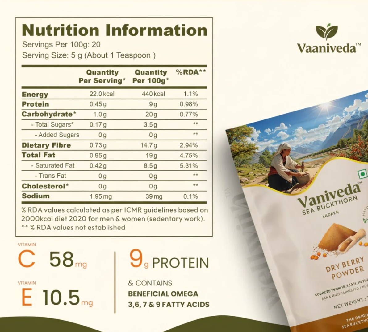Sea Buckthorn Dry Berry Powder 100gm