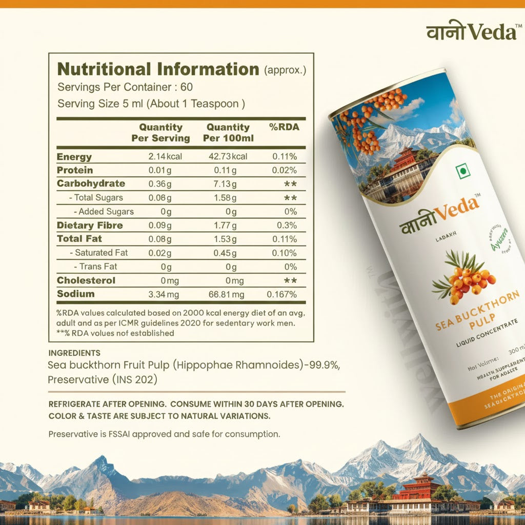 Vaaani Veda Sea Buckthorn Juice (Pulp) Natural Vitamin C | Immunity & Skin Glow